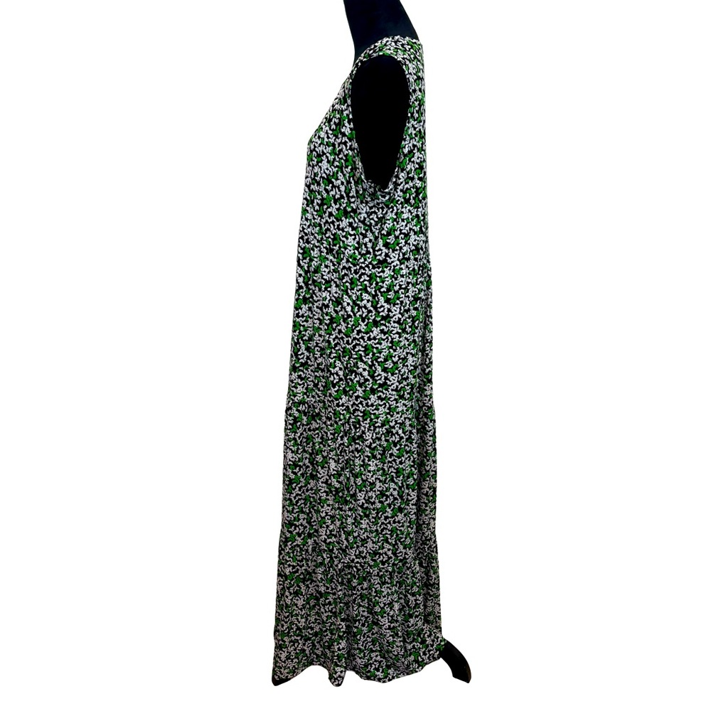 Michael Kors Sleeveless Green Floral Print Maxi Dress Sz XXL V-Neck Grommets - Picture 5 of 9